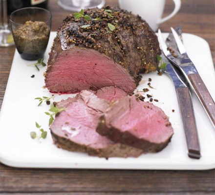 Spiced roast beef with red wine gravy recipe 