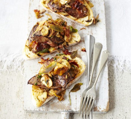 Sage & thyme calves’ liver with wild mushrooms & pancetta recipe 