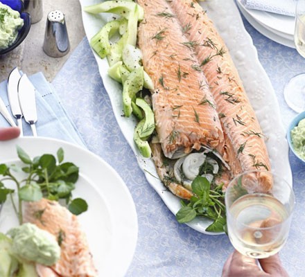 Foil-poached salmon with dill & avocado mayo recipe 
