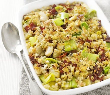 Leek, butter bean & chorizo gratin recipe