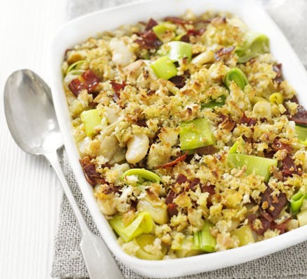 Leek, butter bean & chorizo gratin recipe 
