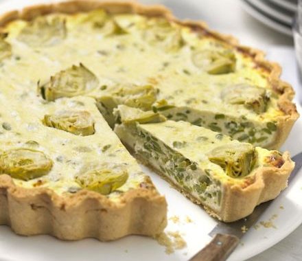 Artichoke & broad bean tart with watercress pesto recipe