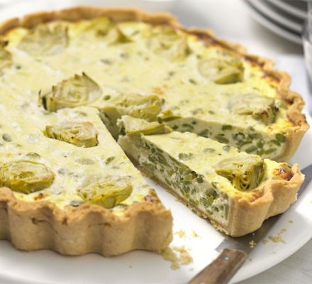 Artichoke & broad bean tart with watercress pesto recipe 
