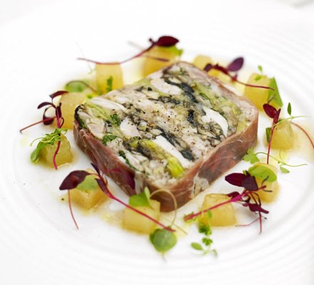 Prosciutto-wrapped chicken & leek terrine recipe 