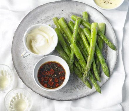 Asparagus with dipping sauces recipe