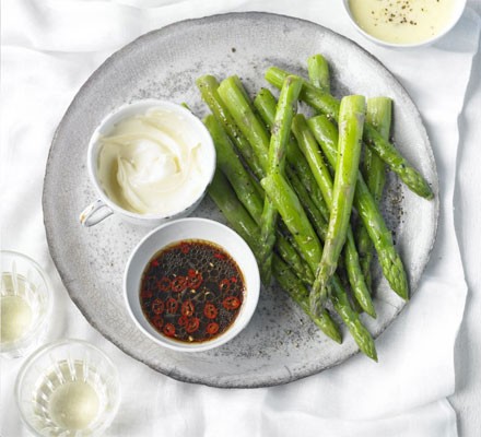 Asparagus with dipping sauces recipe 
