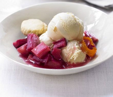 Slow-roasted rhubarb with ginger ice cream recipe