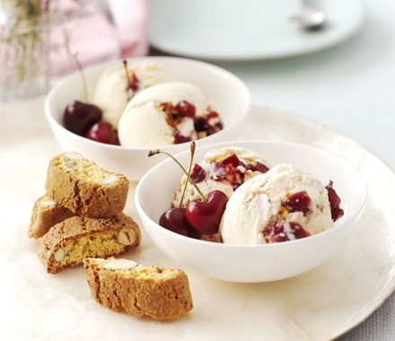 Cherry ripple & almond crunch ice cream recipe
