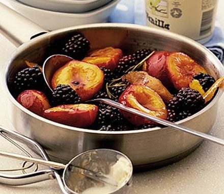 Plums & blackberries in rosemary syrup recipe
