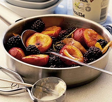 Plums & blackberries in rosemary syrup recipe 
