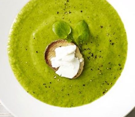 Watercress & celeriac soup with goat's cheese croutons recipe