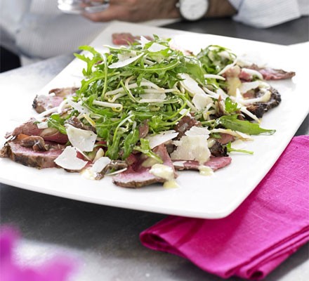 Rare beef & anchovy salad with rocket & caesar dressing recipe 