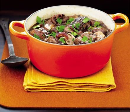 Braised beef with red onions & wild mushrooms recipe