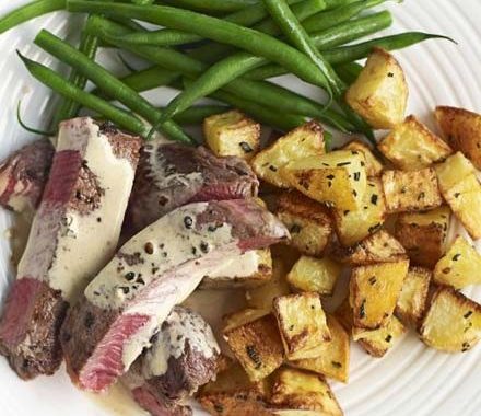 Beef with peppercorn sauce & sauté potatoes recipe