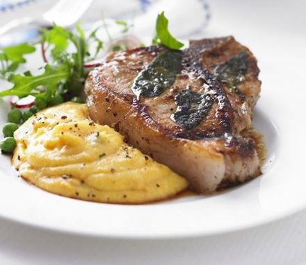 Veal chops with sage & creamy squash polenta recipe