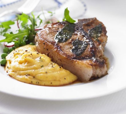 Veal chops with sage & creamy squash polenta recipe 