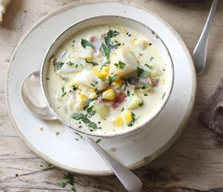 Chunky sweetcorn, haddock & potato soup recipe