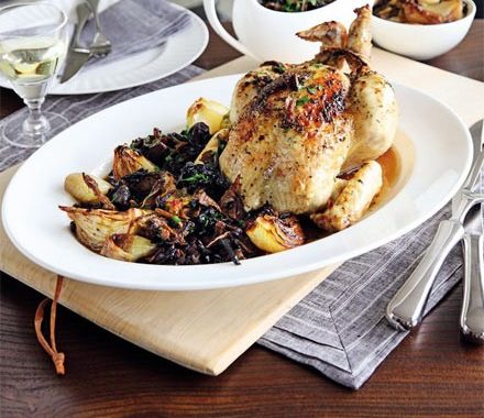 Roast chicken with wild mushrooms & garlic butter recipe