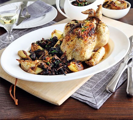Roast chicken with wild mushrooms & garlic butter recipe 