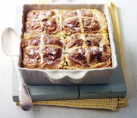 Hot cross bread & lemon pudding recipe