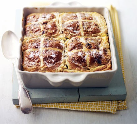 Hot cross bread & lemon pudding recipe 
