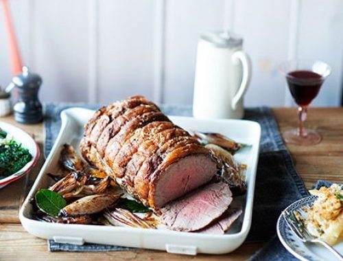 Roast beef with red wine & banana shallots recipe
