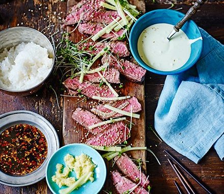 Seared sirloin with Japanese dips recipe