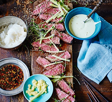 Seared sirloin with Japanese dips recipe 