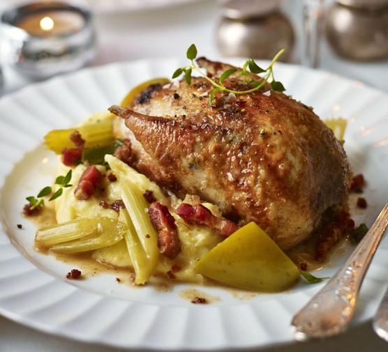 Partridge in cider with apples & celery recipe 