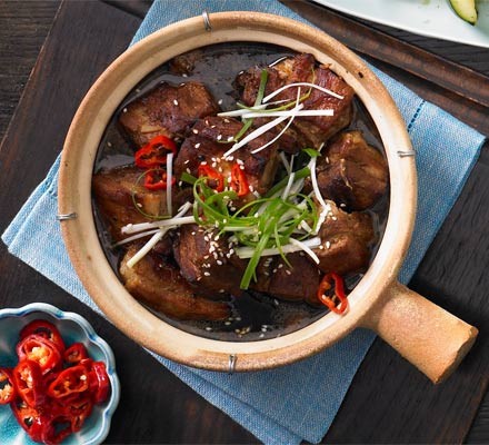 Red braised ginger pork belly with pickled chillies recipe 