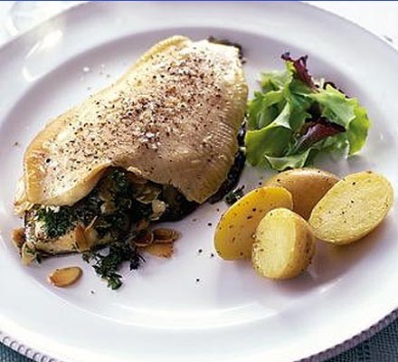 Herby almond plaice parcels recipe 