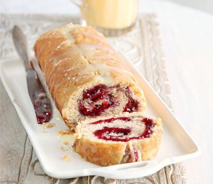 Jam & white chocolate roly-poly recipe