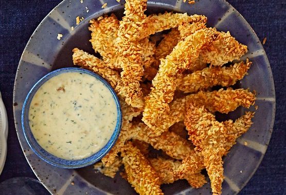 Sole goujons with mango & lime dip recipe